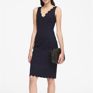 Banana Republic Black Scalloped Hem V-neck Dress